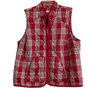 Plaid Lined Quilted Vest with Pockets & Adjustable Waist